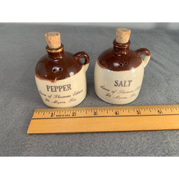 Vintage Ceramic Salt & Pepper Shaker Set House of Thomas Edison Ft Myers Fla - Picture 5 of 7